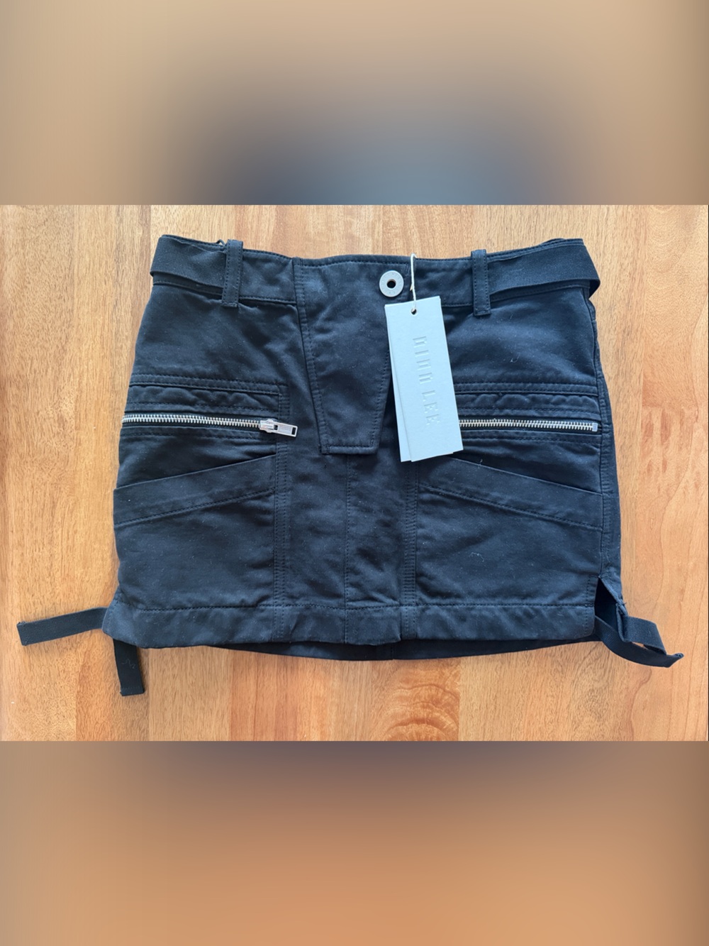 Dion Lee Black Cargo Mini Skirt with Front Zip Pocket Details